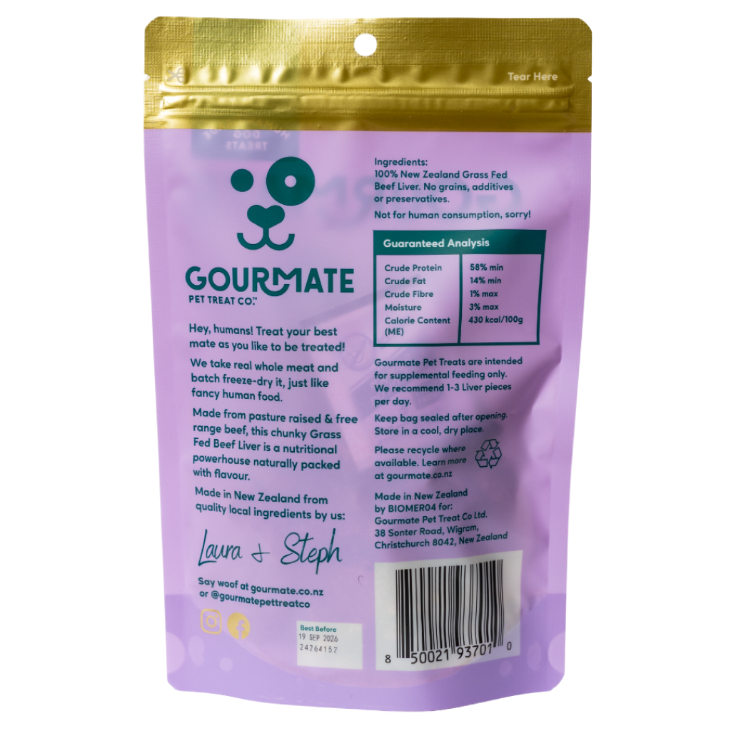 Premium Gourmate Grass fed beef liver dog treat packaging
