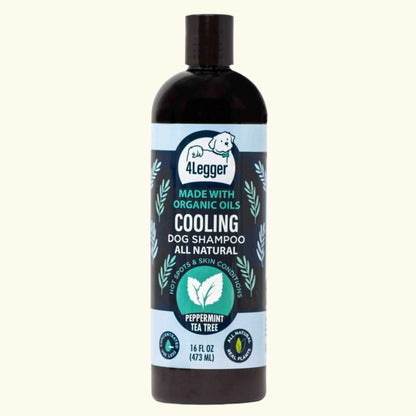 Front of 4-Legger cooling organic tea tree oil dog shampoo bottle