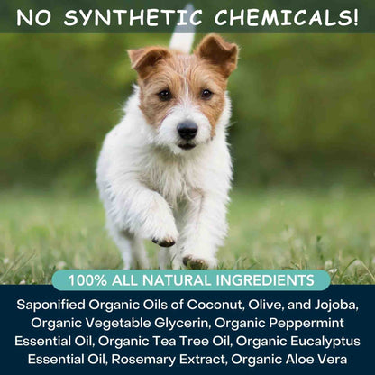 Ingredient list for 4-Legger cooling organic dog shampoo, no synthetics