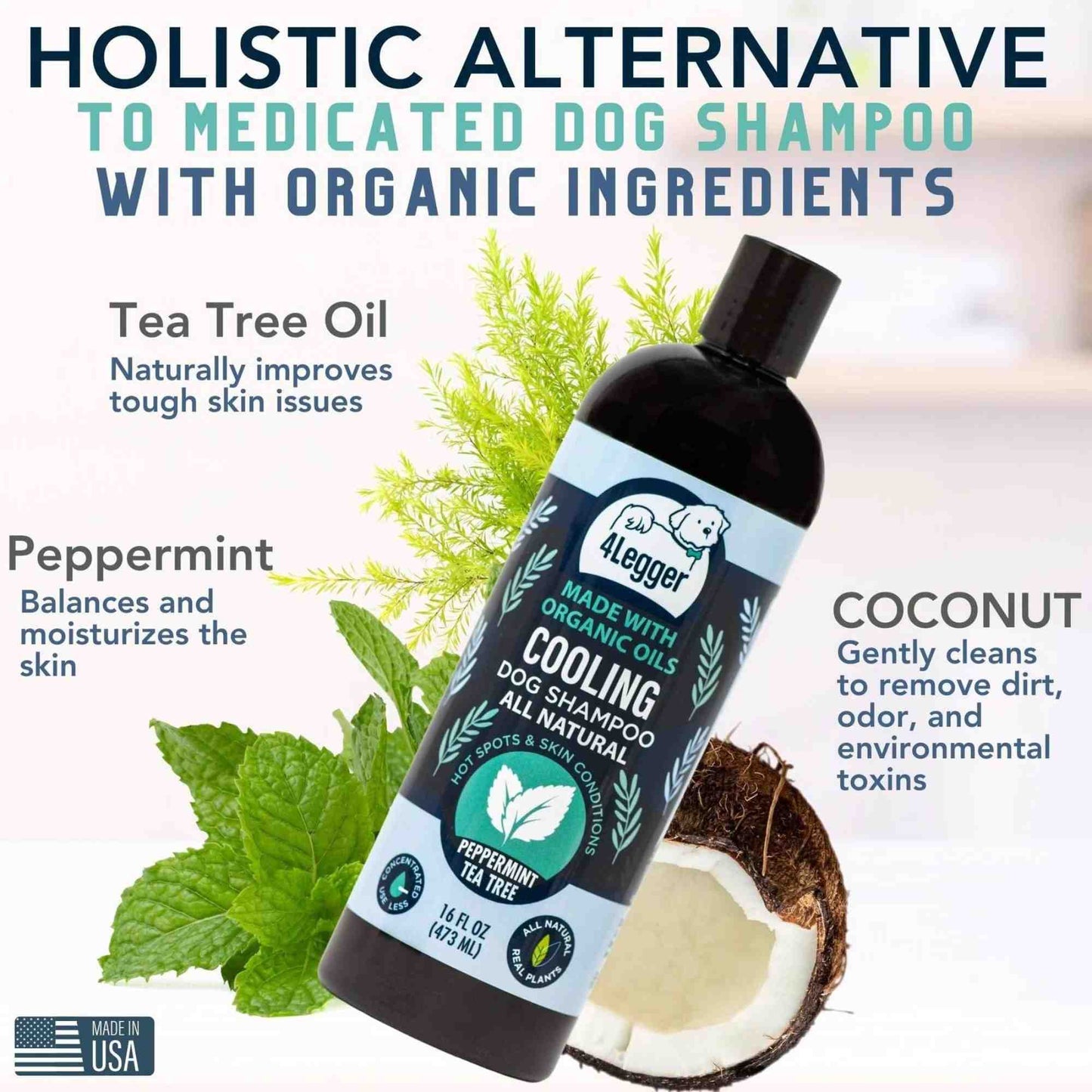 Main ingredient highlight: 4-Legger cooling organic dog shampoo