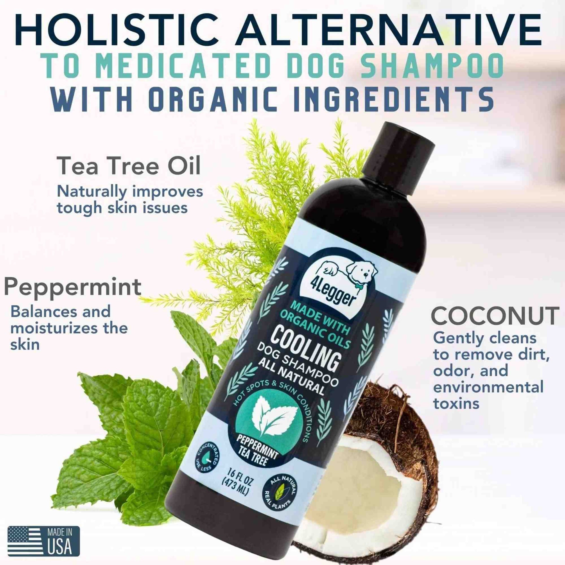 Main ingredient highlight: 4-Legger cooling organic dog shampoo
