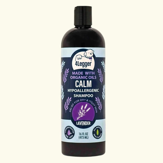 Bottle of 4Legger Calm Hypoallergenic Shampoo with lavender for dogs