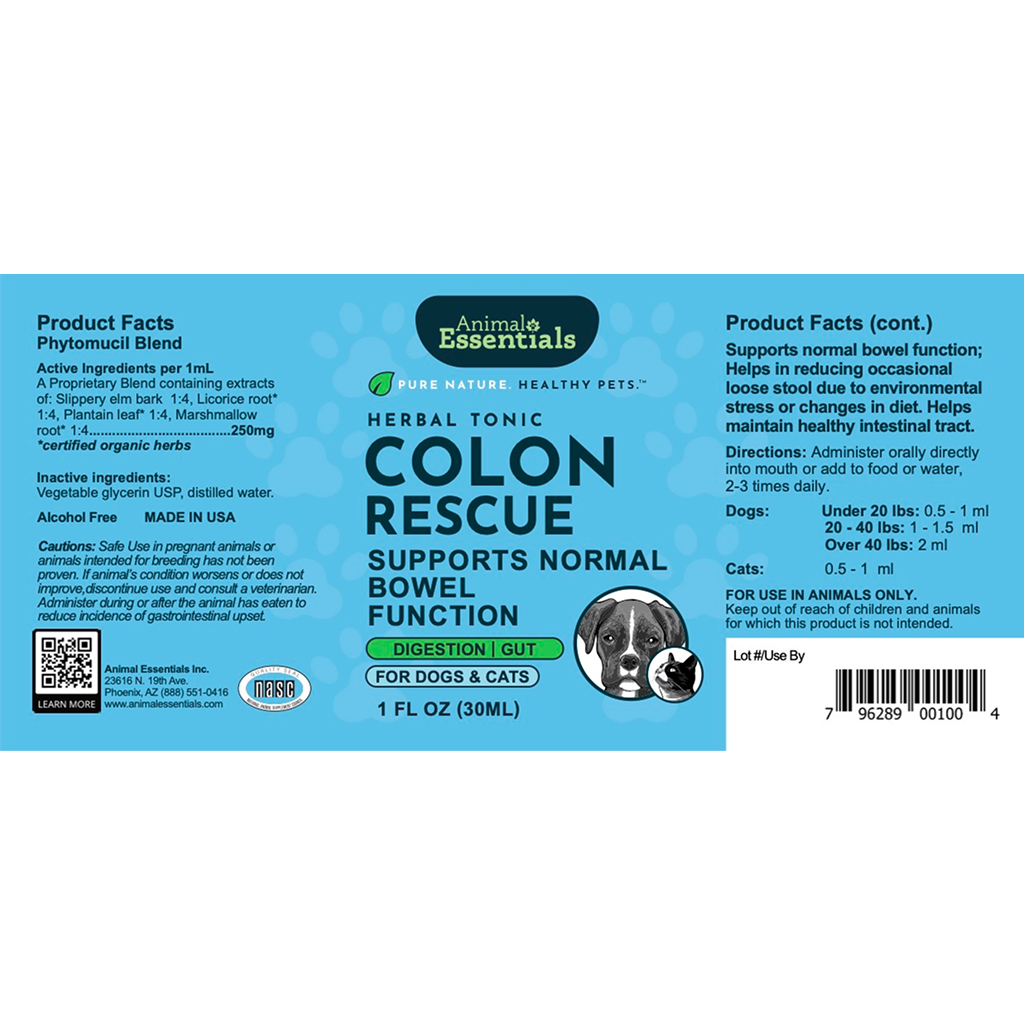 AE Colon Rescue 1oz digestive health supplement bottle for dogs
