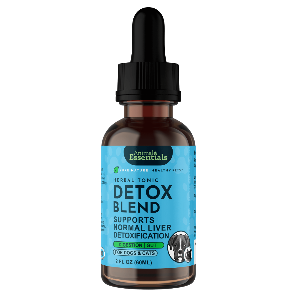 Bottle of Animal Essentials Detox Blend on a white background