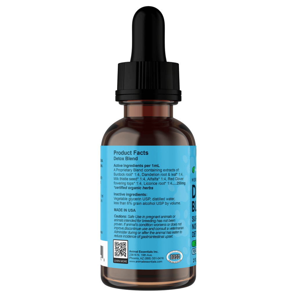 Detox Blend bottle with blue label on a white background