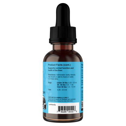 AE Liver Defense 1oz right bottle, dog liver care supplement
