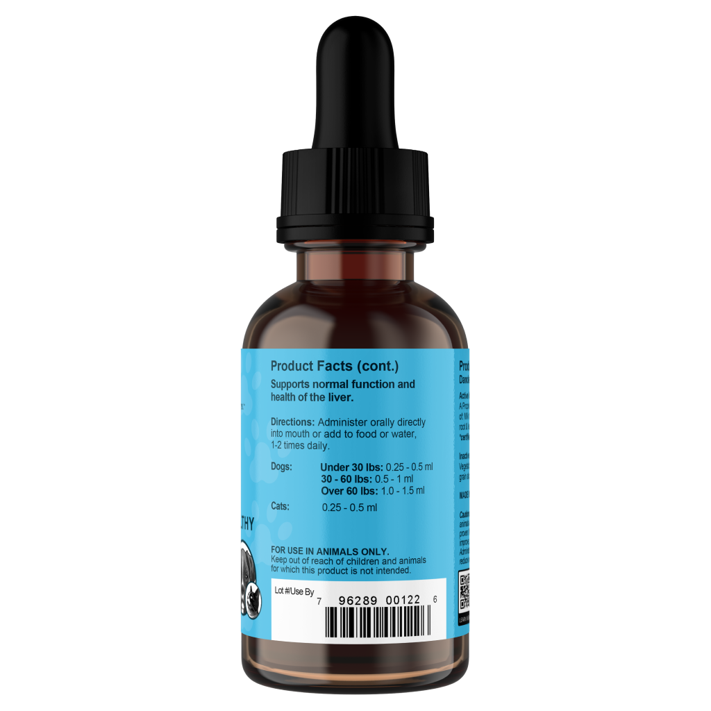 Liver Defense bottle with a dropper and blue label on a white background