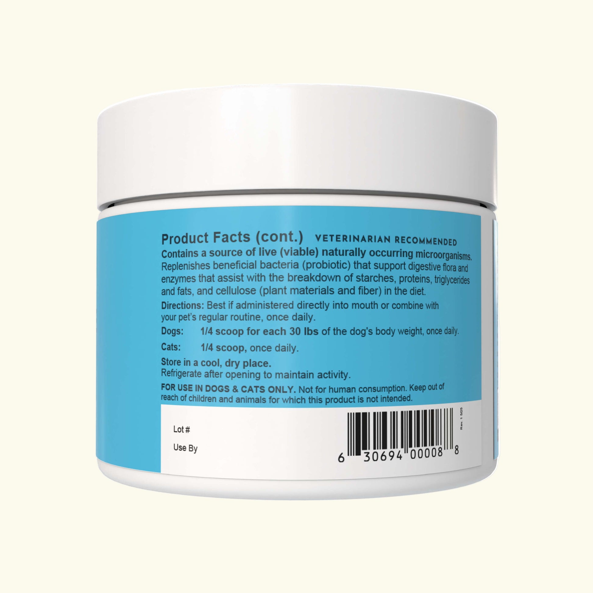 Back label of Animal Essentials Plant Enzyme & Probiotic Supplement 