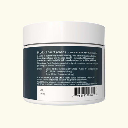 Back label of Animal Essentials Sea-Dent anti-plaque powder 