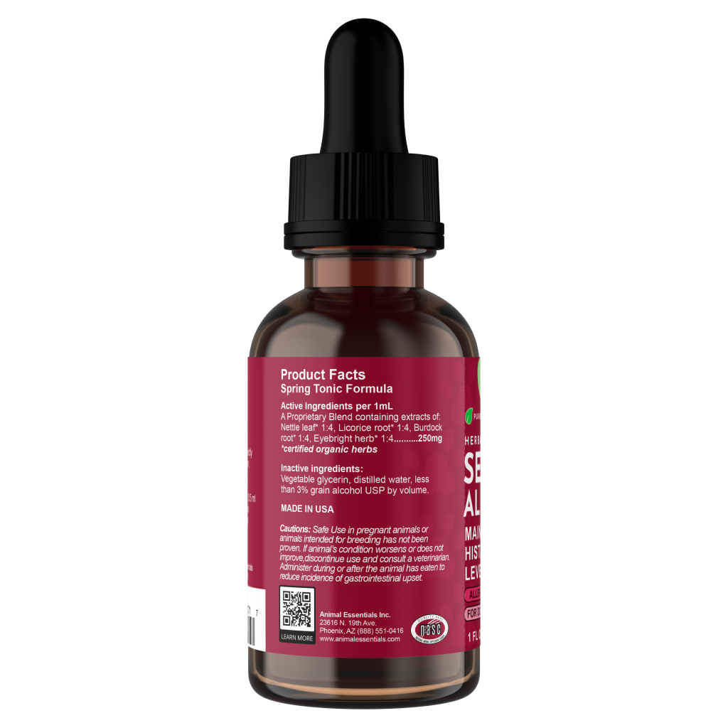 AE Seasonal Allergy 1oz left, allergy powder for pets