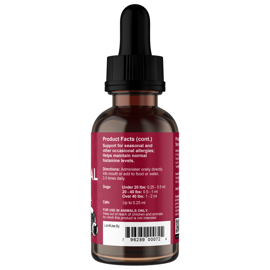 AE Seasonal Allergy bottle 'Product Facts' on a white background