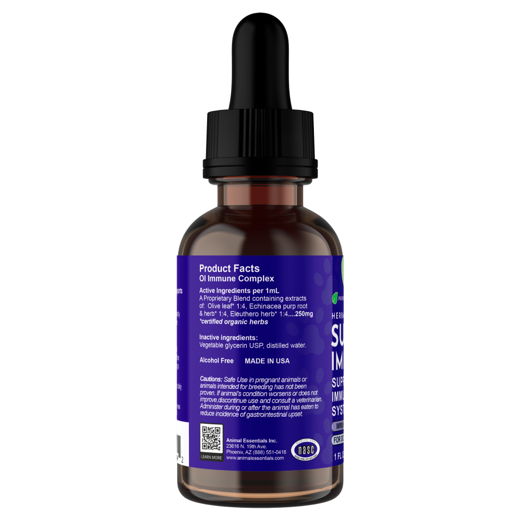 AE Super Immune 1oz left, natural immune booster for pets