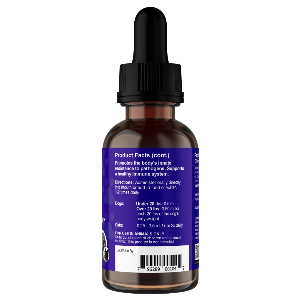 AE Super Immune 1oz supplement right, pet immunity aid
