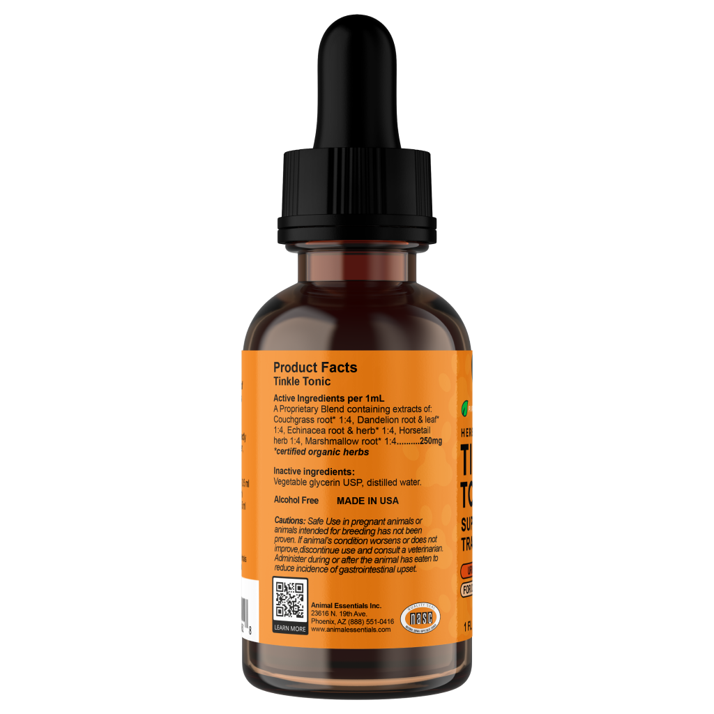 AE Tinkle Tonic 1oz left, dog urinary tract supplement