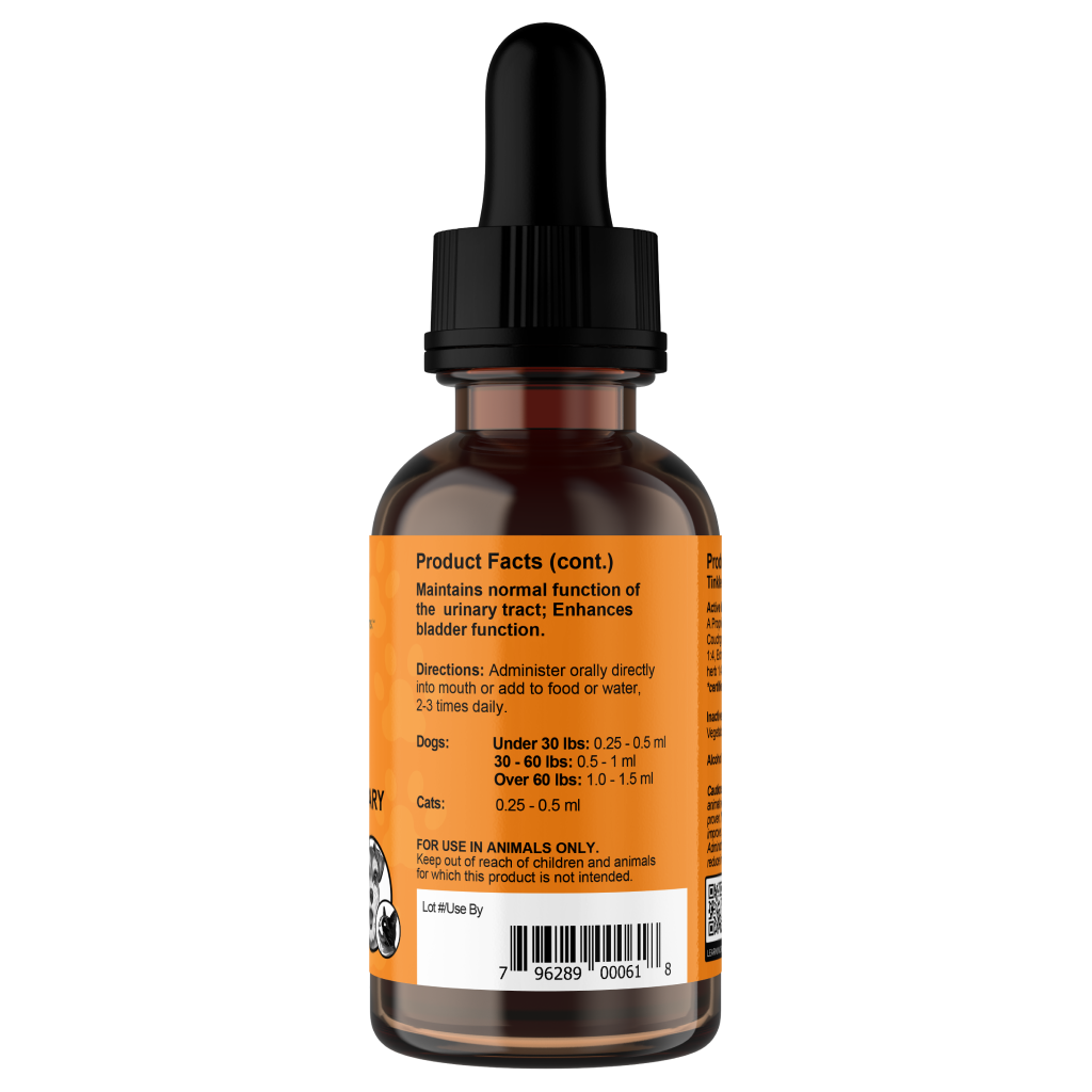 AE Tinkle Tonic 1oz bottle right, dog urinary tract support formula
