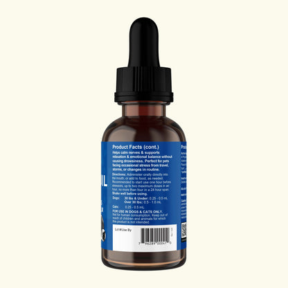 Animal Essentials Tranquil Times Bottle with dropper and blue label on a white background