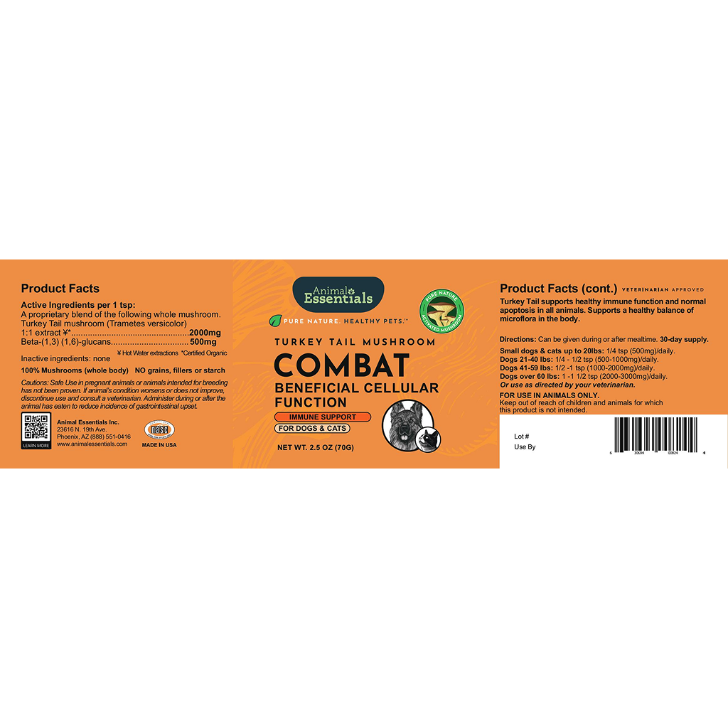 Animal Essentials COMBAT Turkey Tail Mushroom Powder dog health supplement
