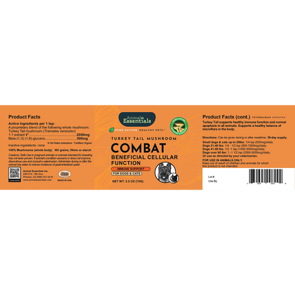 Animal Essentials COMBAT Turkey Tail Mushroom Powder dog health supplement