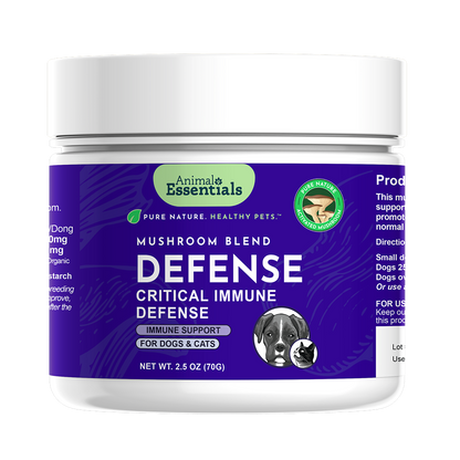 Animal Essentials Defense Mushroom Powder Blend close-up packaging for dog health