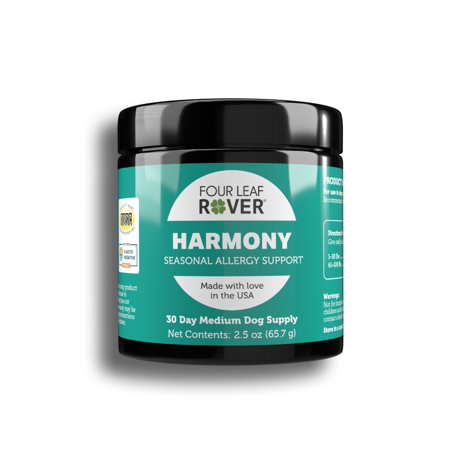 Four Leaf Rover Harmony seasonal allergy support product on a white background