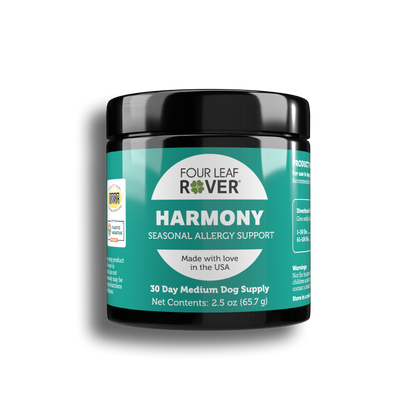 Four Leaf Rover Harmony seasonal allergy support product on a white background