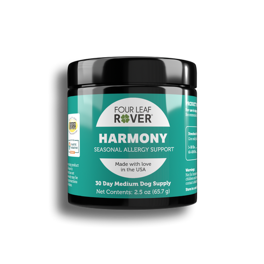 Four Leaf Rover Harmony seasonal allergy support product on a white background