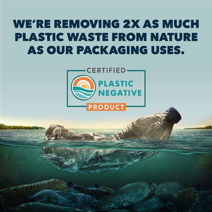 Advertisement for a 'Plastic Negative' product (Four Leaf Rover supplements) with text and certification logo.