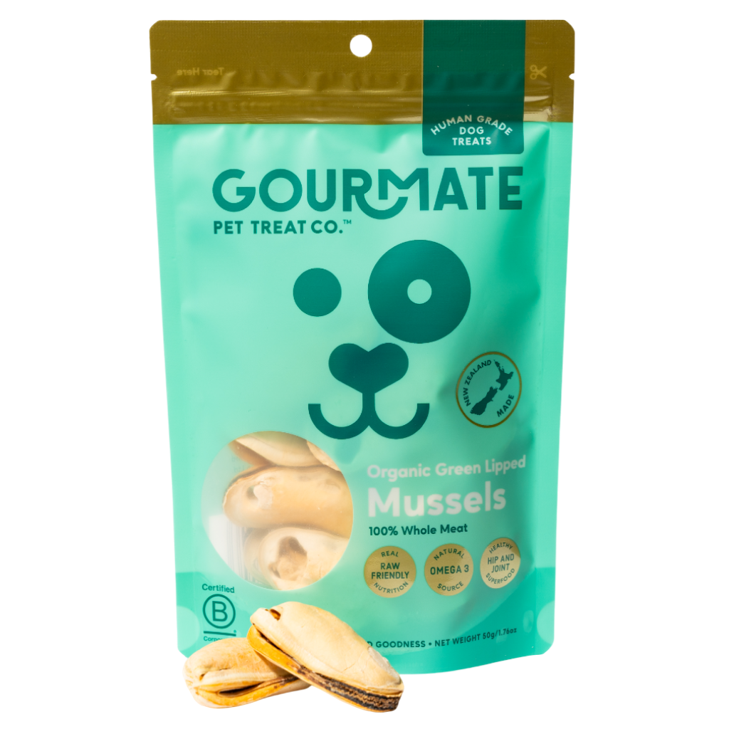 Gourmate Organic Green Lipped Mussels dog treats front packaging