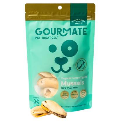 Gourmate Organic Green Lipped Mussels dog treats front packaging