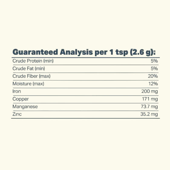Nutritional analysis table for Red Rover per 1 tsp (2.6 g) on a white background.