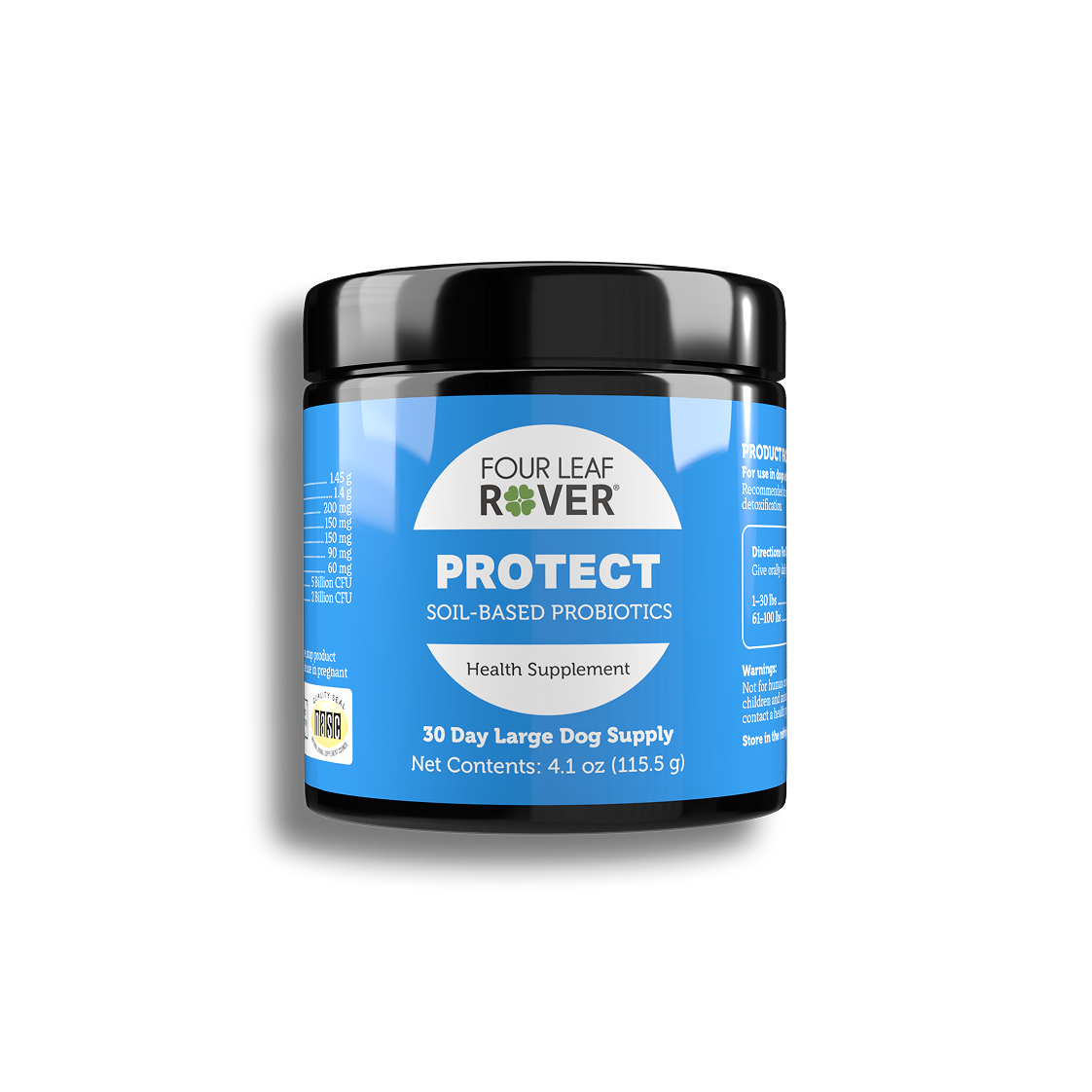 Four Leaf River Protect soil-based probiotics container on a white background