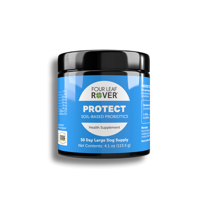Four Leaf River Protect soil-based probiotics container on a white background