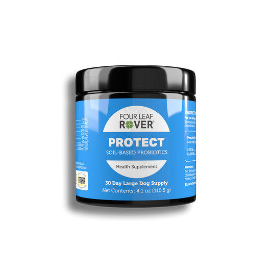 Four Leaf River Protect soil-based probiotics container on a white background