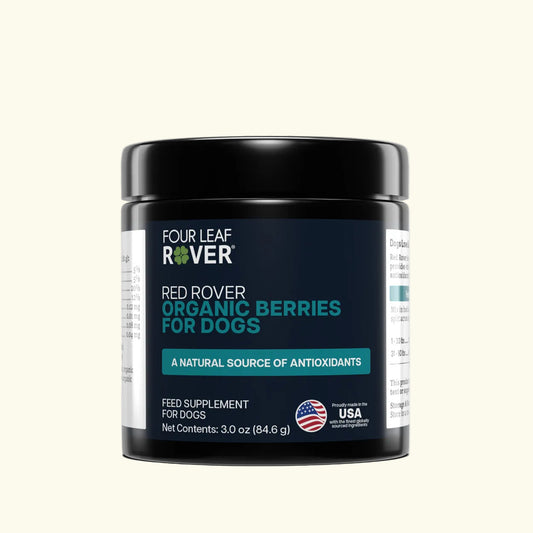 Red Rover by Four Leaf Rover (organic berries for dogs) supplement container 