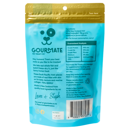 Gourmate South Pacific Hoki fish treat for dogs, side view package
