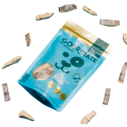 Gourmate South Pacific Hoki dog treat packaging, natural fish snack