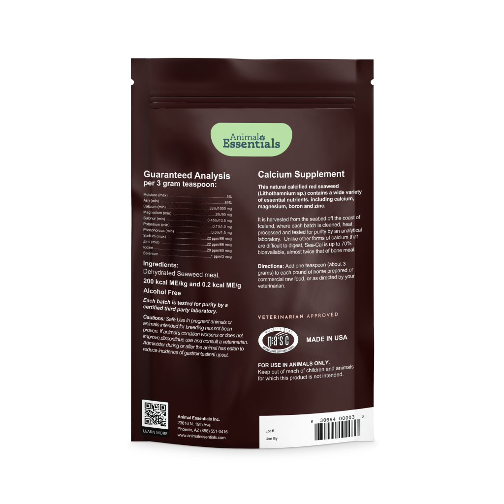 Animal Essentials Sea-Cal pet supplement nutritional info packaging