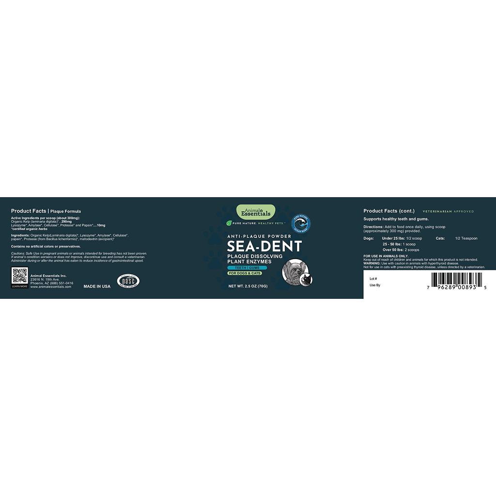 Animal Essentials Sea-Dent dog dental care product packaging